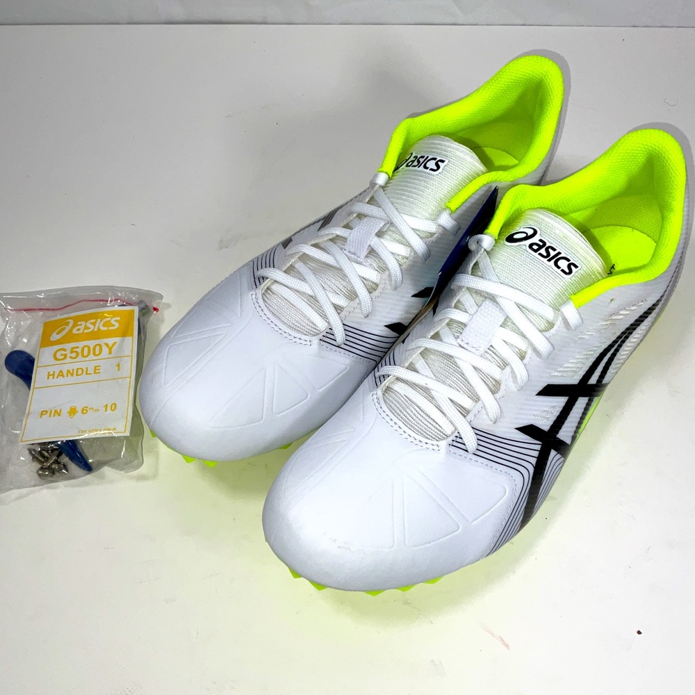 NIB Men’s ASICS Hypersprint 6 Track Running Shoes White Black Yellow Size 11